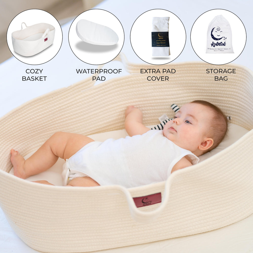Organic Baby Moses Basket & Newborn Nest with Waterproof Pad