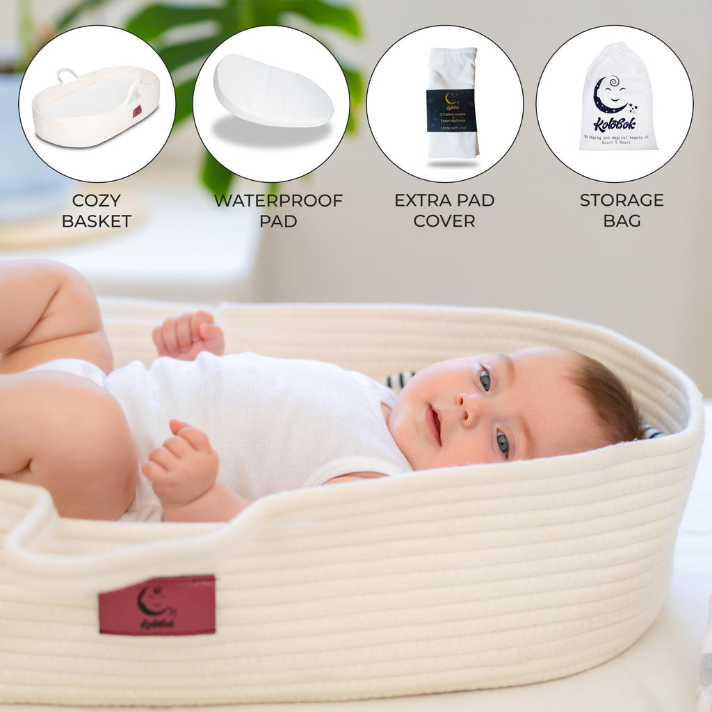 Organic Baby Moses Basket & Newborn Nest with Waterproof Pad